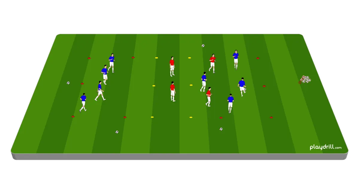 Schema dell'esercizio «Possesso palla 4v4v4 con verticalizzazione»
